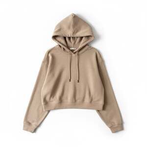 Hippie Rose Women's Ribbed Knit Cropped Hoodie in Desert Taupe